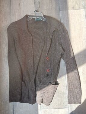 Women’s Dark Brown Ribbed Button Cardigan Sweater